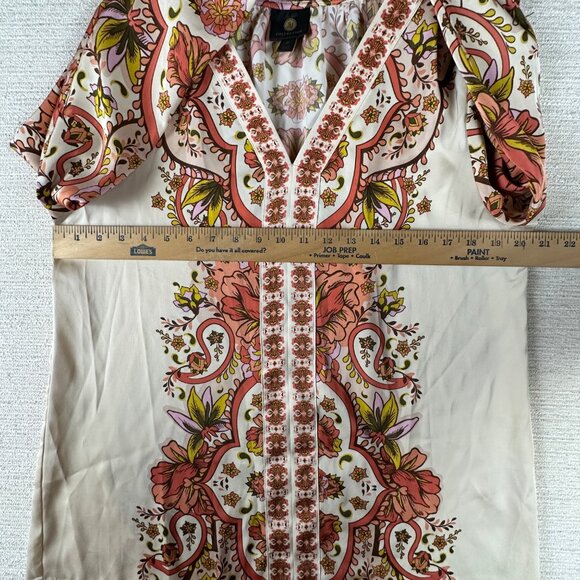 JM Collection Womens M Floral Bohemian V-Neck Blouse Retro Paisley Eclectic 70's - Picture 10 of 12